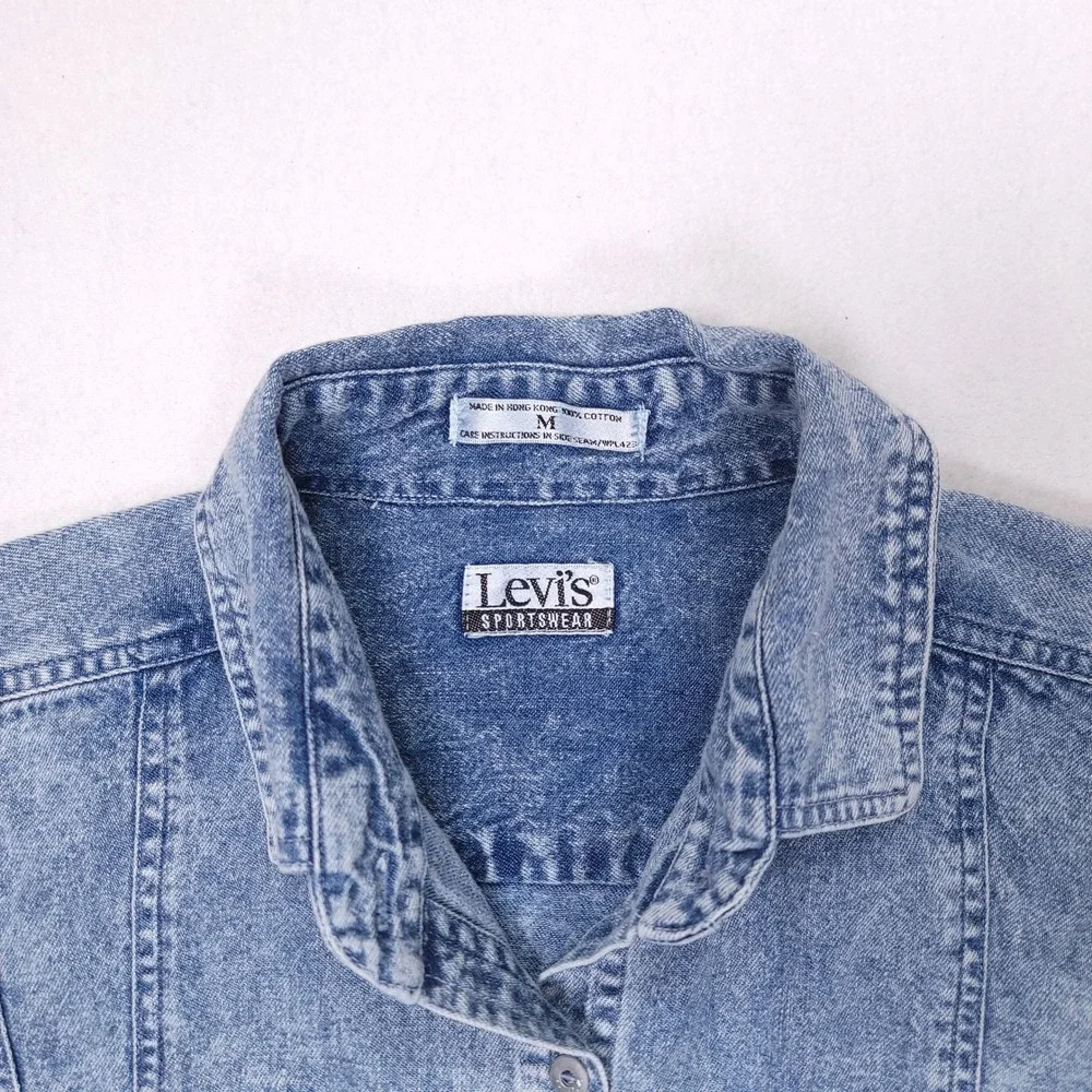 Levis Sportswear Mens Vintage 90s Acid Wash Denim Shirt‎ Light Blue Medium M NWT